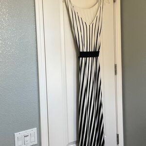 Ann Taylor Black and White Striped Maxi Dress